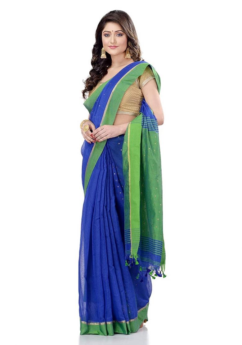 Royel Blue Sequin Embroidered Cotton Silk Saree Set