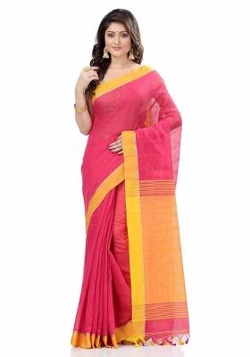 Pink Sequin Embroidered Cotton Silk Saree Set