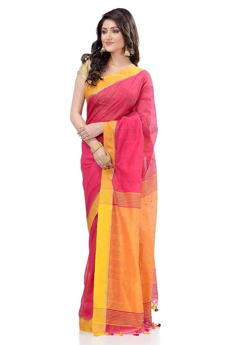 Pink Sequin Embroidered Cotton Silk Saree Set