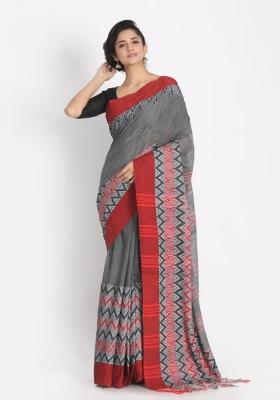 Grey Jacquard Cotton Saree Set