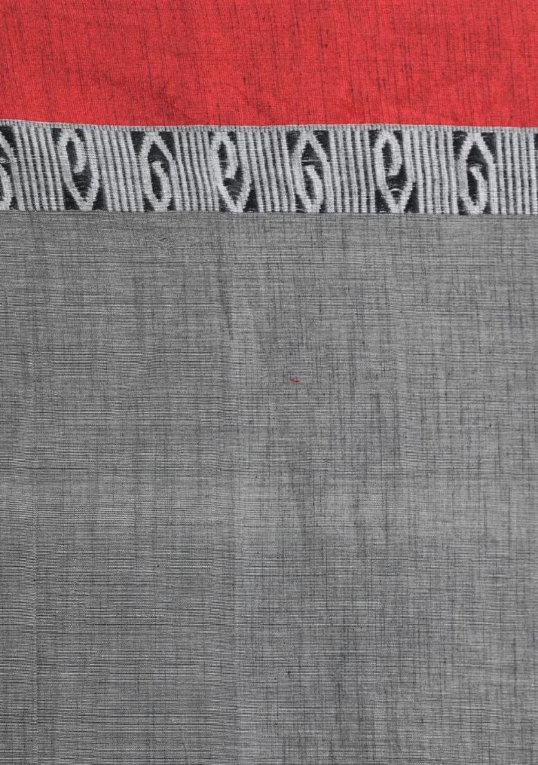 Grey Jacquard Cotton Saree Set