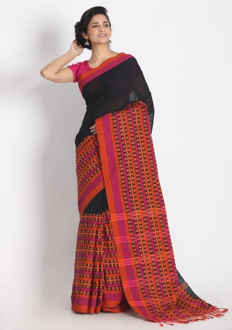 Black Jacquard Cotton Saree Set