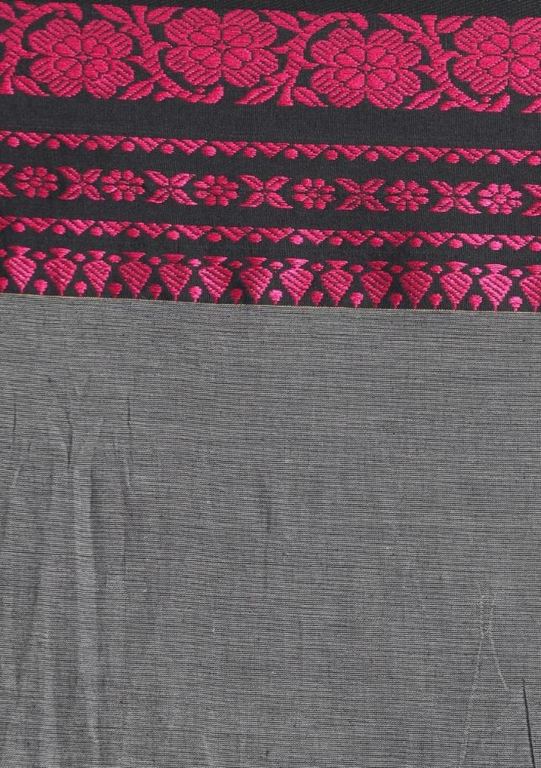 Grey Jacquard Cotton Saree Set