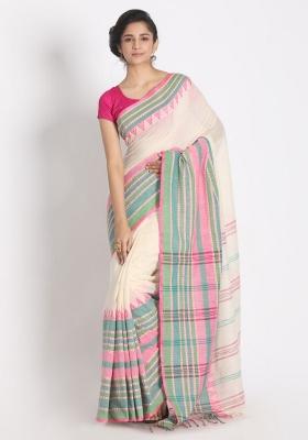 White Jacquard Cotton Saree Set