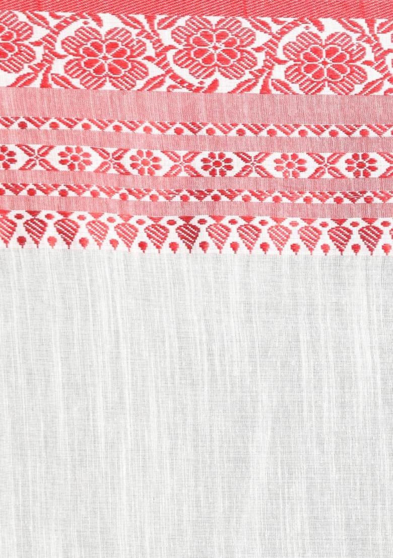 White Jacquard Cotton Saree Set