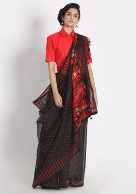 Black Embroidered Cotton Saree