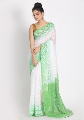 White Embroidered Cotton Saree