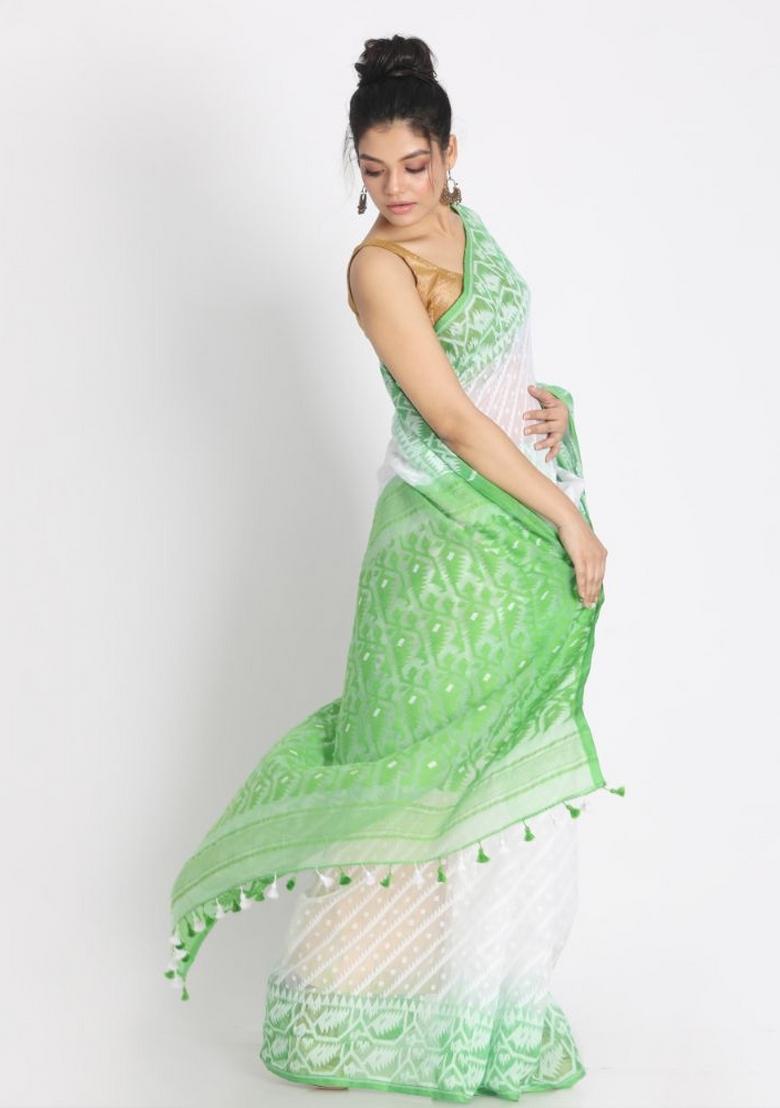 White Embroidered Cotton Saree