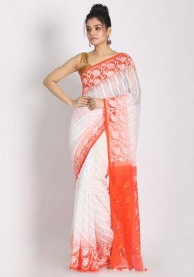 White Embroidered Cotton Saree