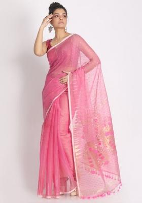 Pink Embroidered Cotton Saree