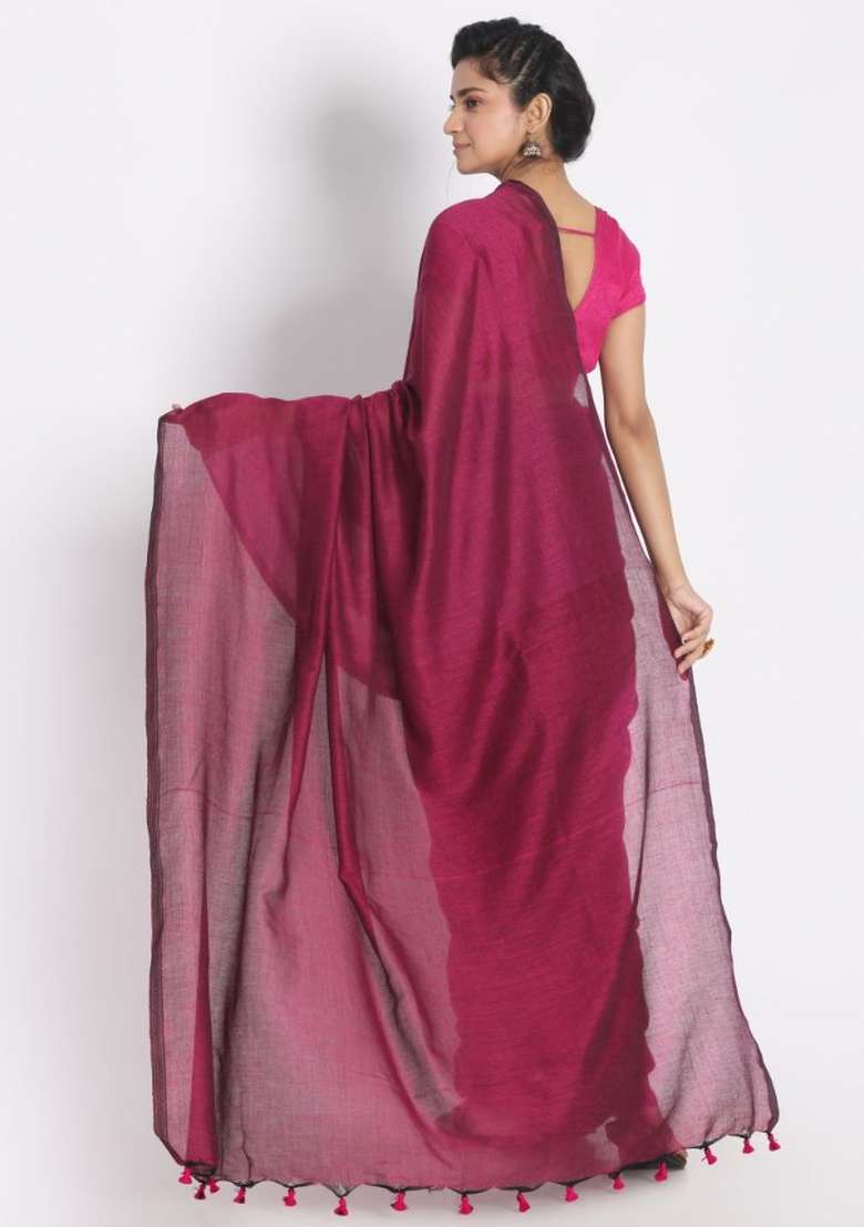 Pink Solid Cotton Saree Set for Diwali | Wedding & Festive Wear - Indya