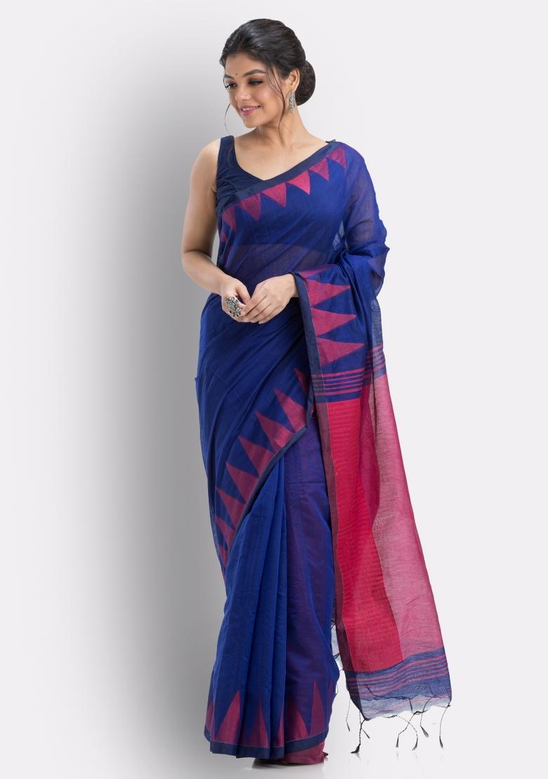 Royel Blue Solid Cotton Saree Set