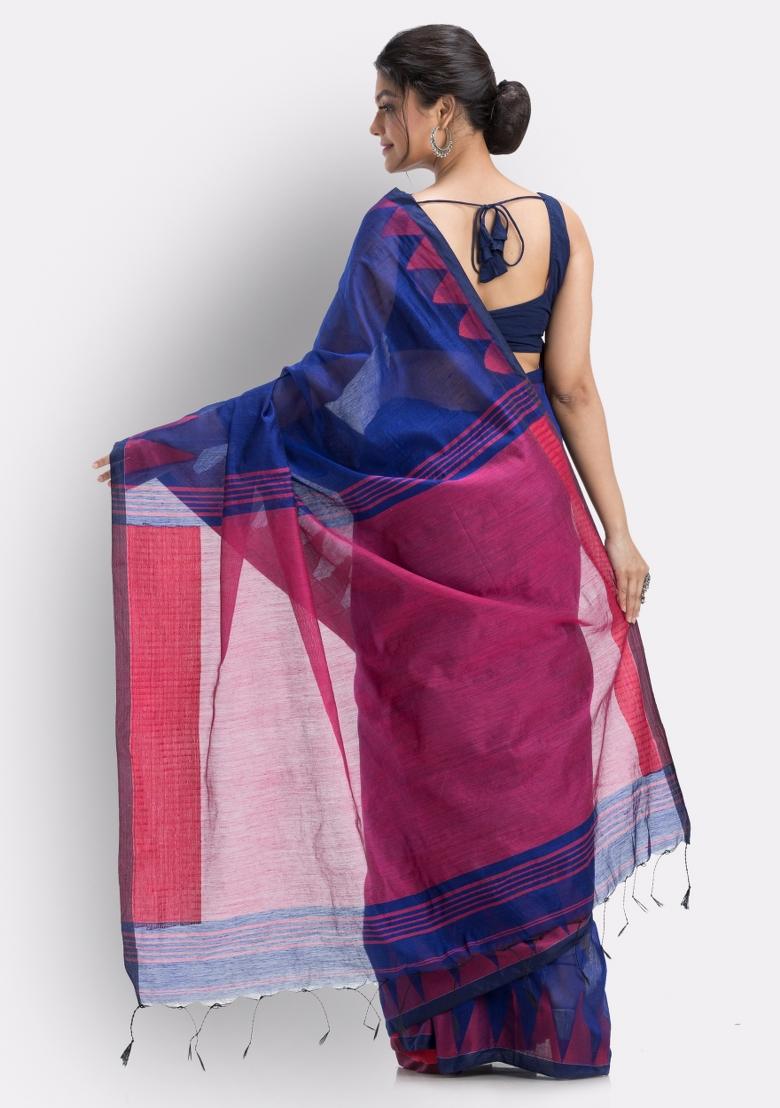 Royel Blue Solid Cotton Saree Set