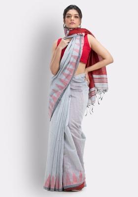 White Solid Cotton Saree Set