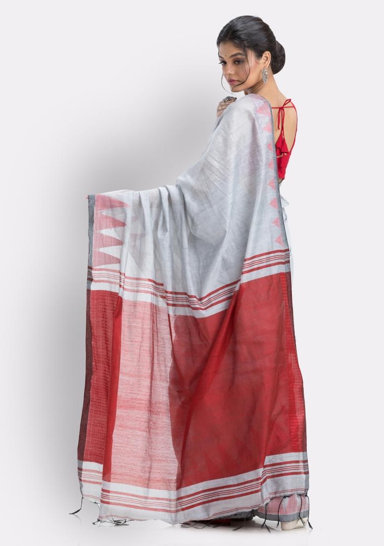 White Solid Cotton Saree Set