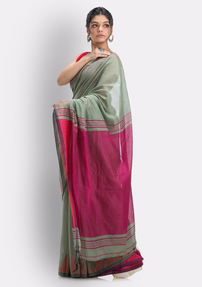 Clay Solid Cotton Saree Set