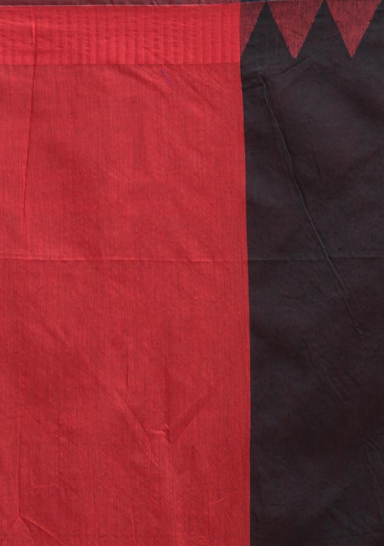 Black Solid Cotton Saree Set