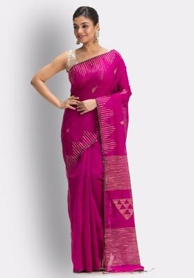 Pink Embroidered Cotton Saree Set