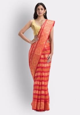 Maroon Embroidered Cotton Saree