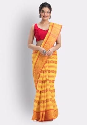 Yellow Embroidered Cotton Saree