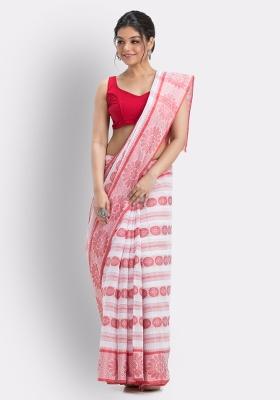 White Embroidered Cotton Saree