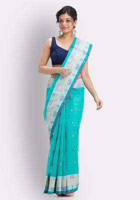 Sky Blue Embroidered Cotton Saree