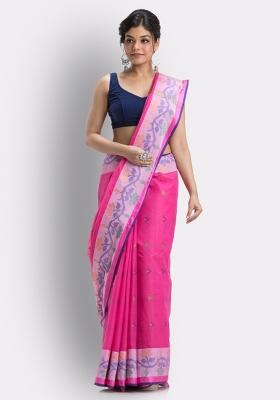 Pink Embroidered Cotton Saree