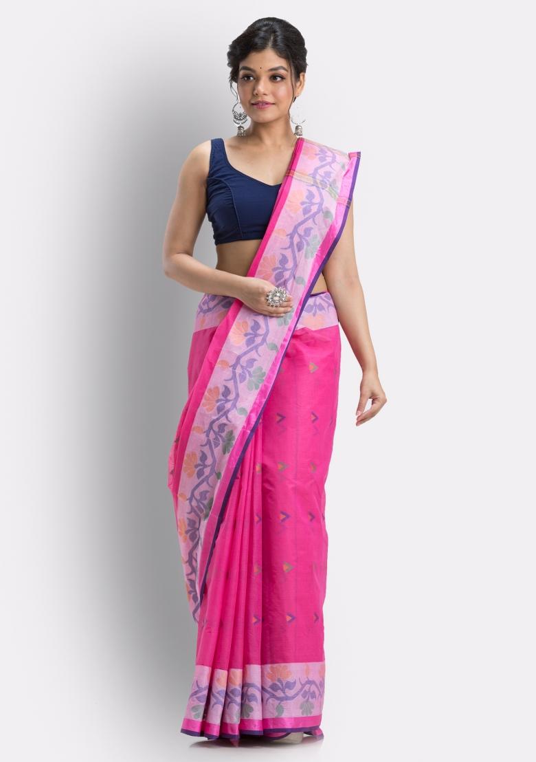 Pink Embroidered Cotton Saree