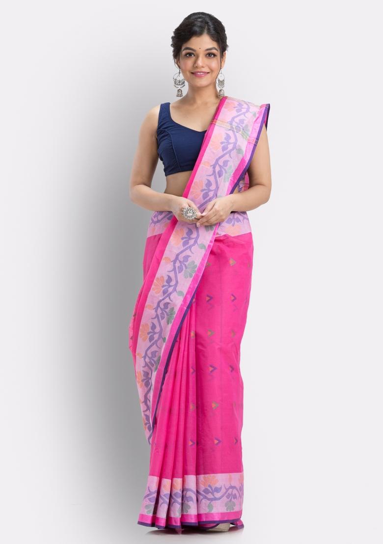 Pink Embroidered Cotton Saree