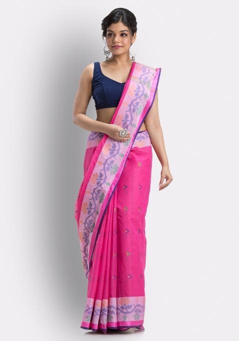 Pink Embroidered Cotton Saree