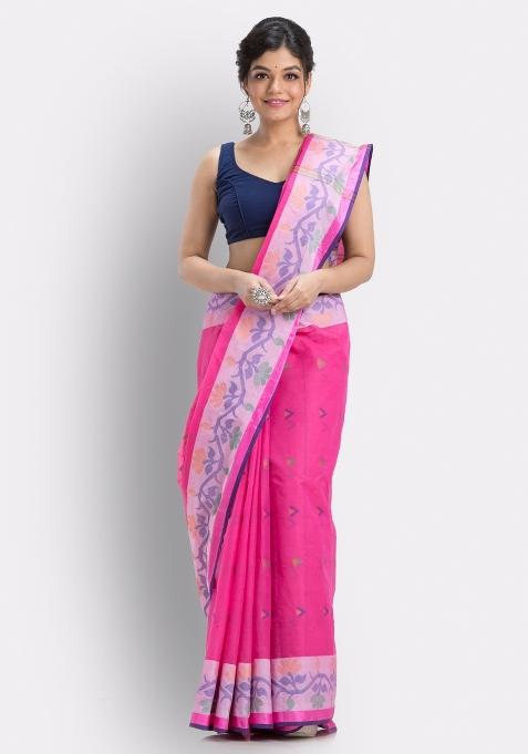 Pink Embroidered Cotton Saree