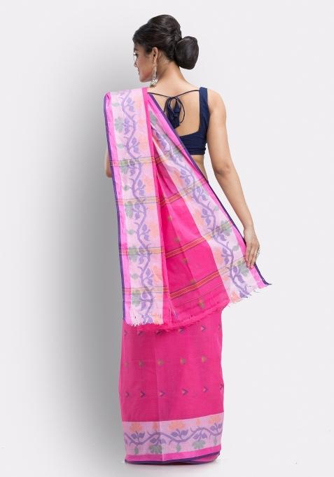 Pink Embroidered Cotton Saree