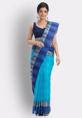 Sky Blue Embroidered Cotton Saree
