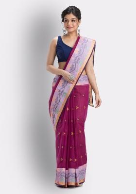 Magenta Embroidered Cotton Saree