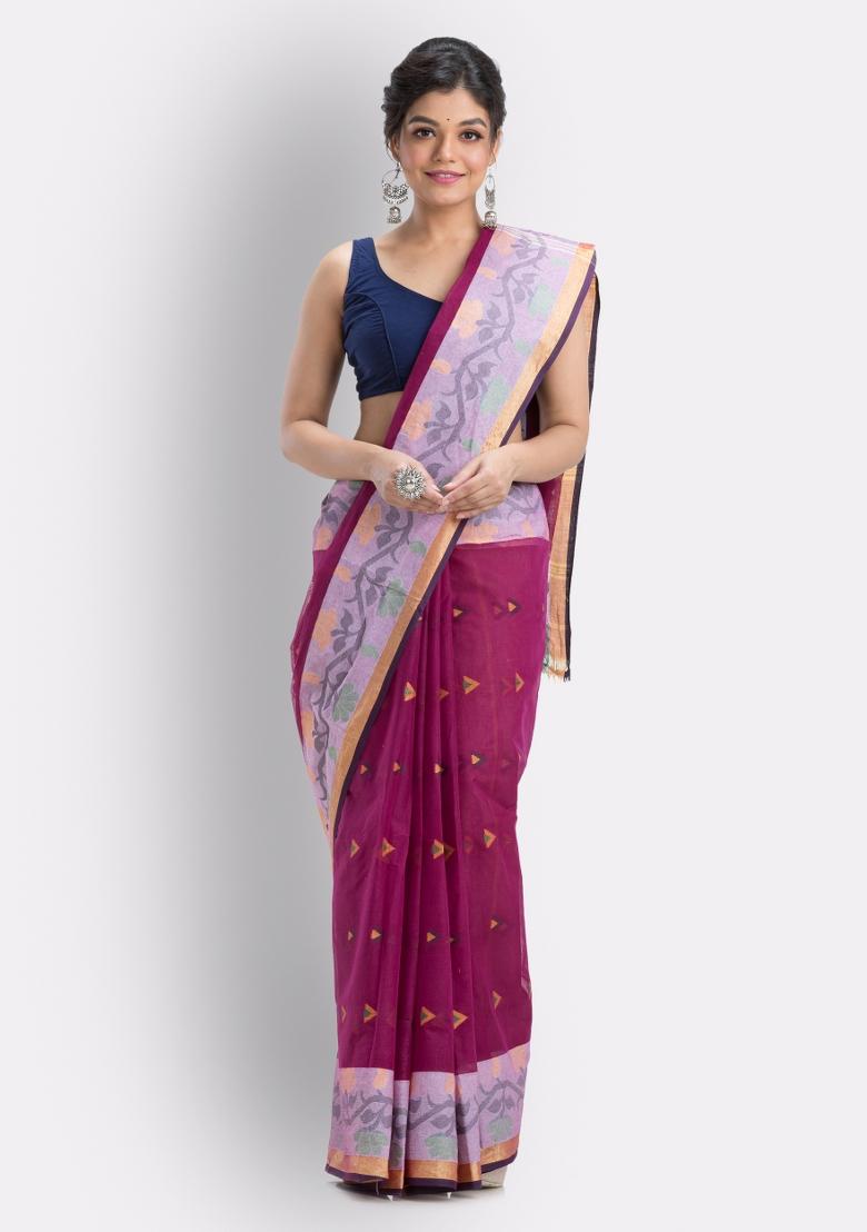Magenta Embroidered Cotton Saree