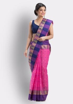 Pink Embroidered Cotton Saree