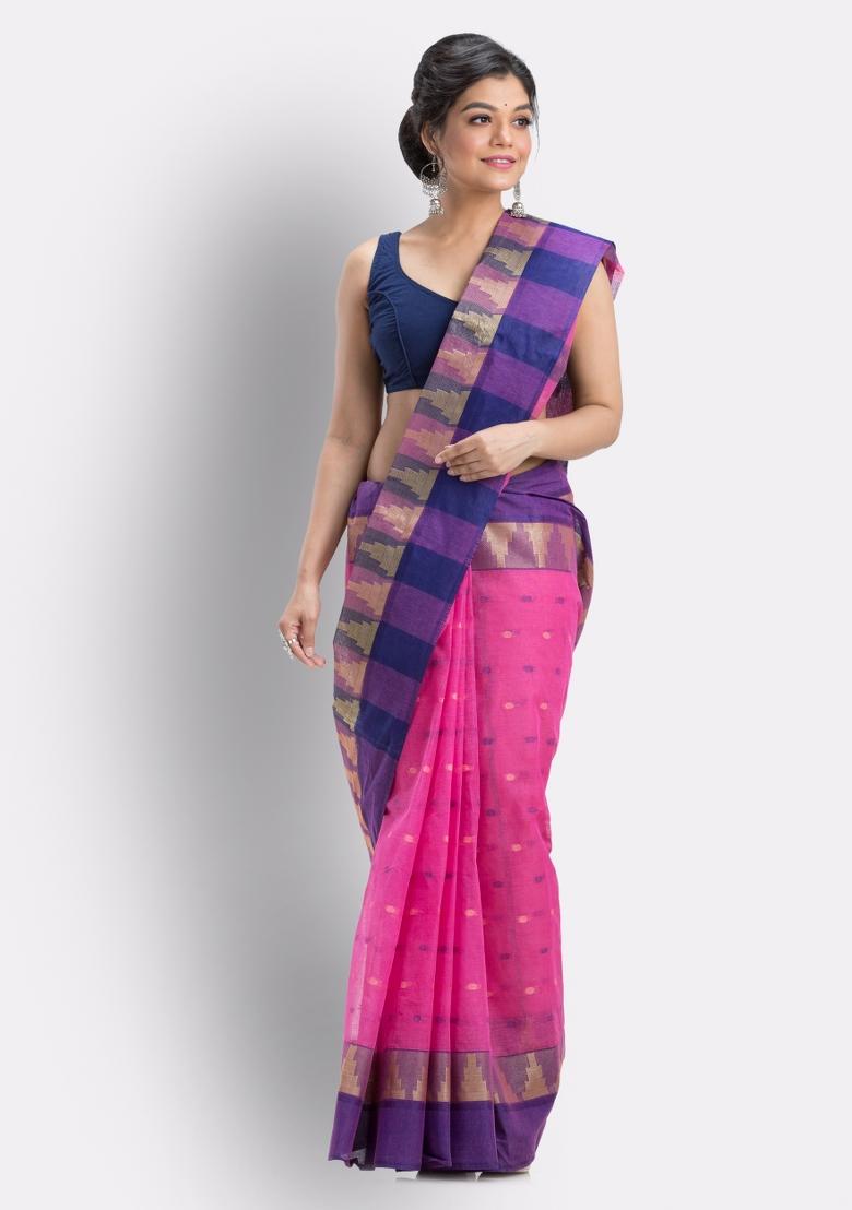Pink Embroidered Cotton Saree