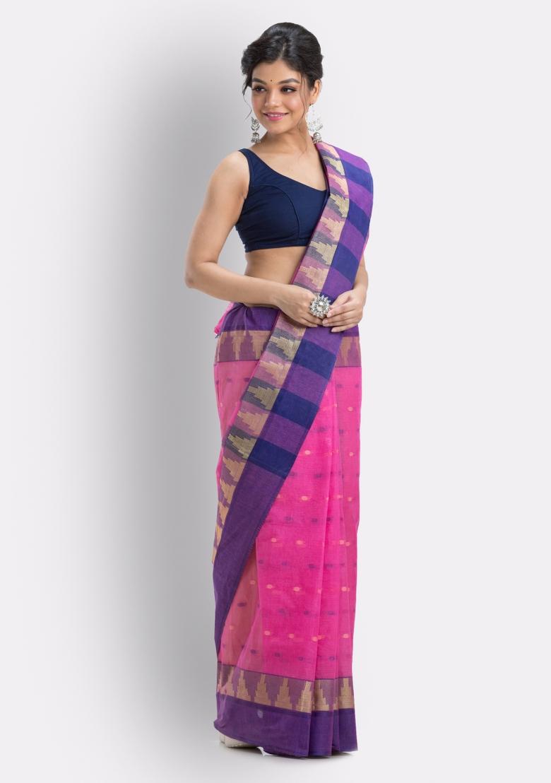 Pink Embroidered Cotton Saree