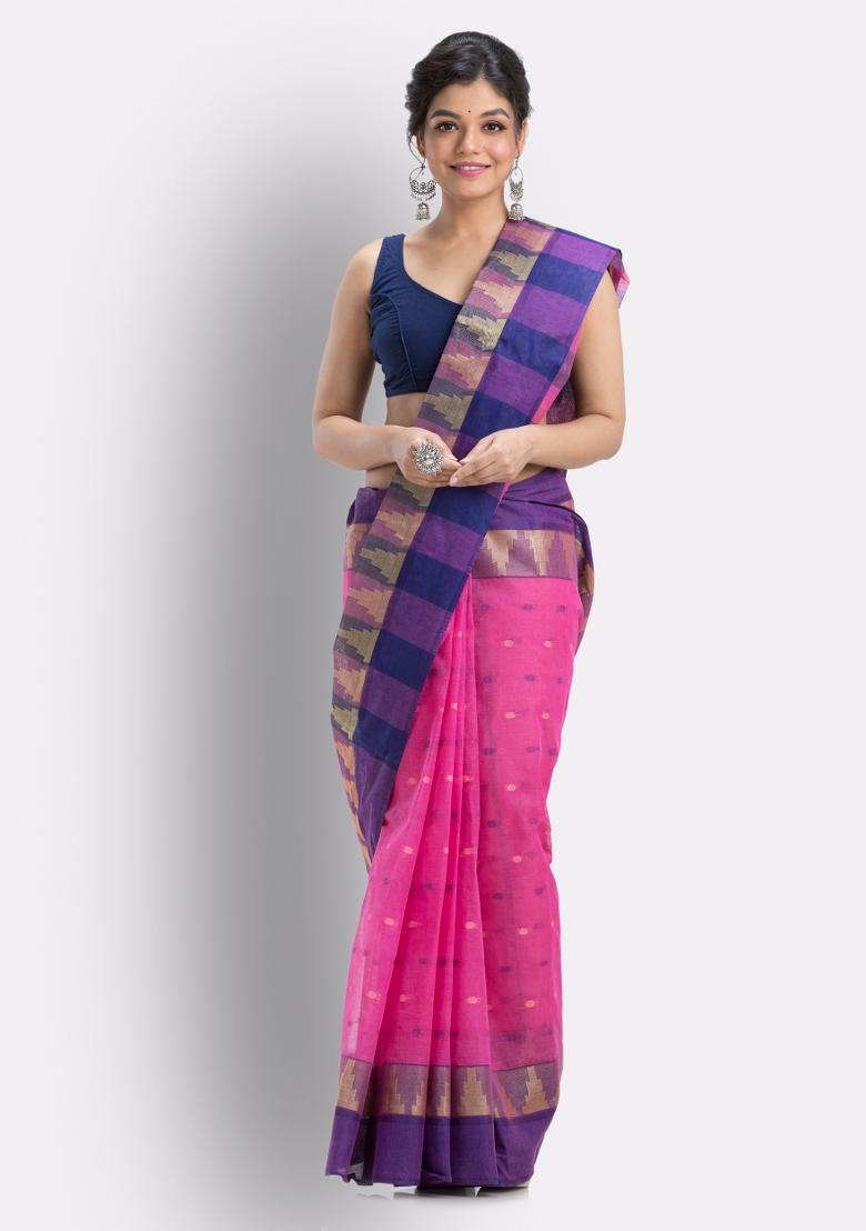 Pink Embroidered Cotton Saree