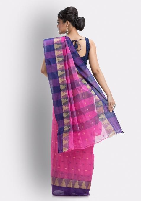 Pink Embroidered Cotton Saree