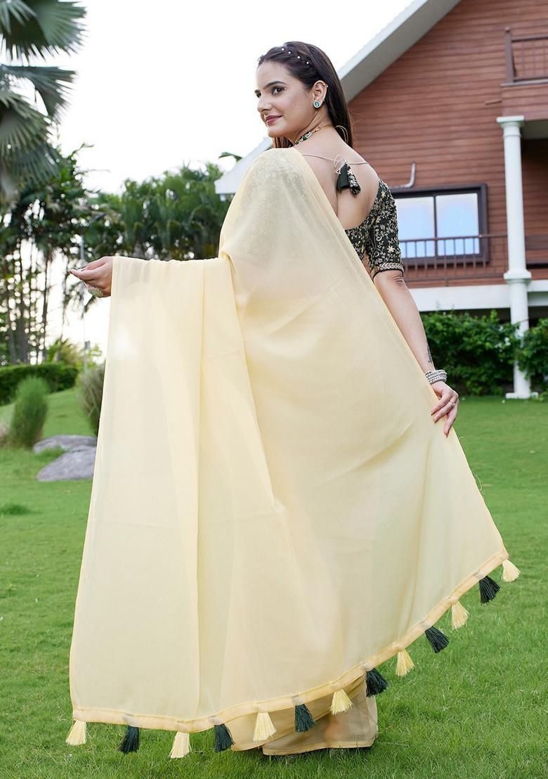 Yellow Embroidered Georgette Saree Set