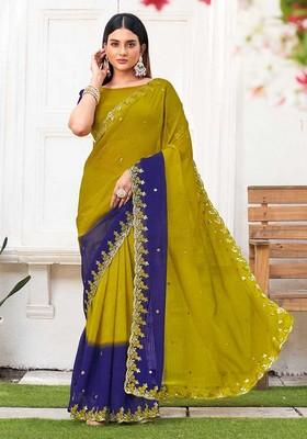 Purple Embroidered Chiffon Saree Set