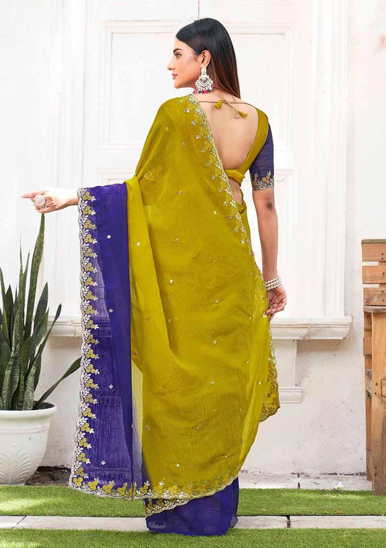 Purple Embroidered Chiffon Saree Set