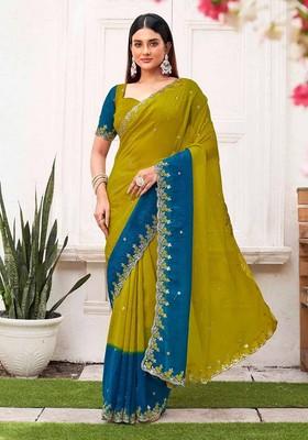 Rama Embroidered Chiffon Saree Set