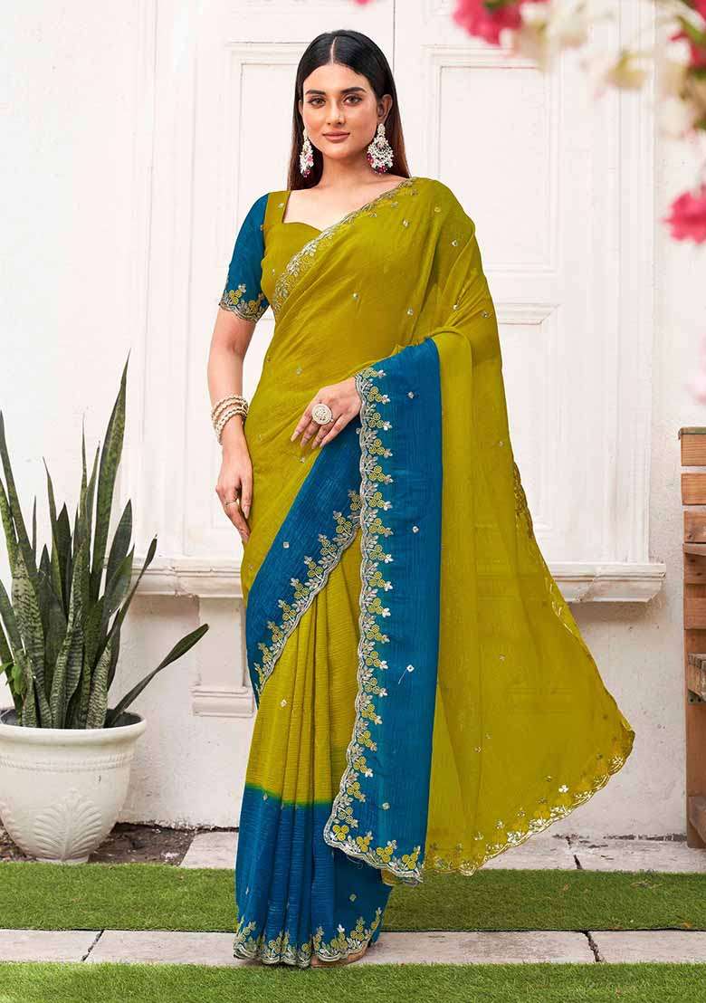 Rama Embroidered Chiffon Saree Set - Indya