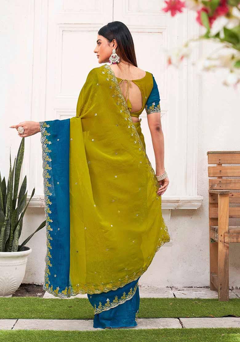 Rama Embroidered Chiffon Saree Set