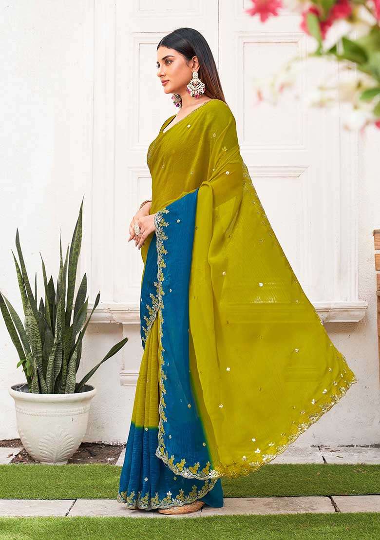 Rama Embroidered Chiffon Saree Set - Indya