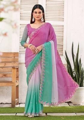 Green Embroidered Chiffon Saree Set