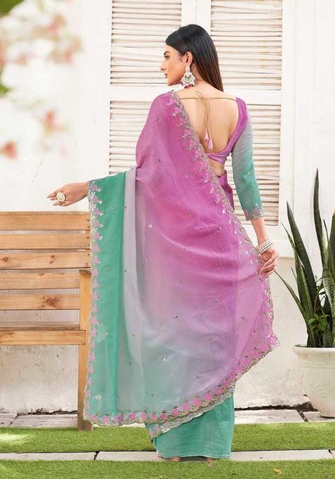 Green Embroidered Chiffon Saree Set