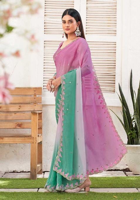 Green Embroidered Chiffon Saree Set